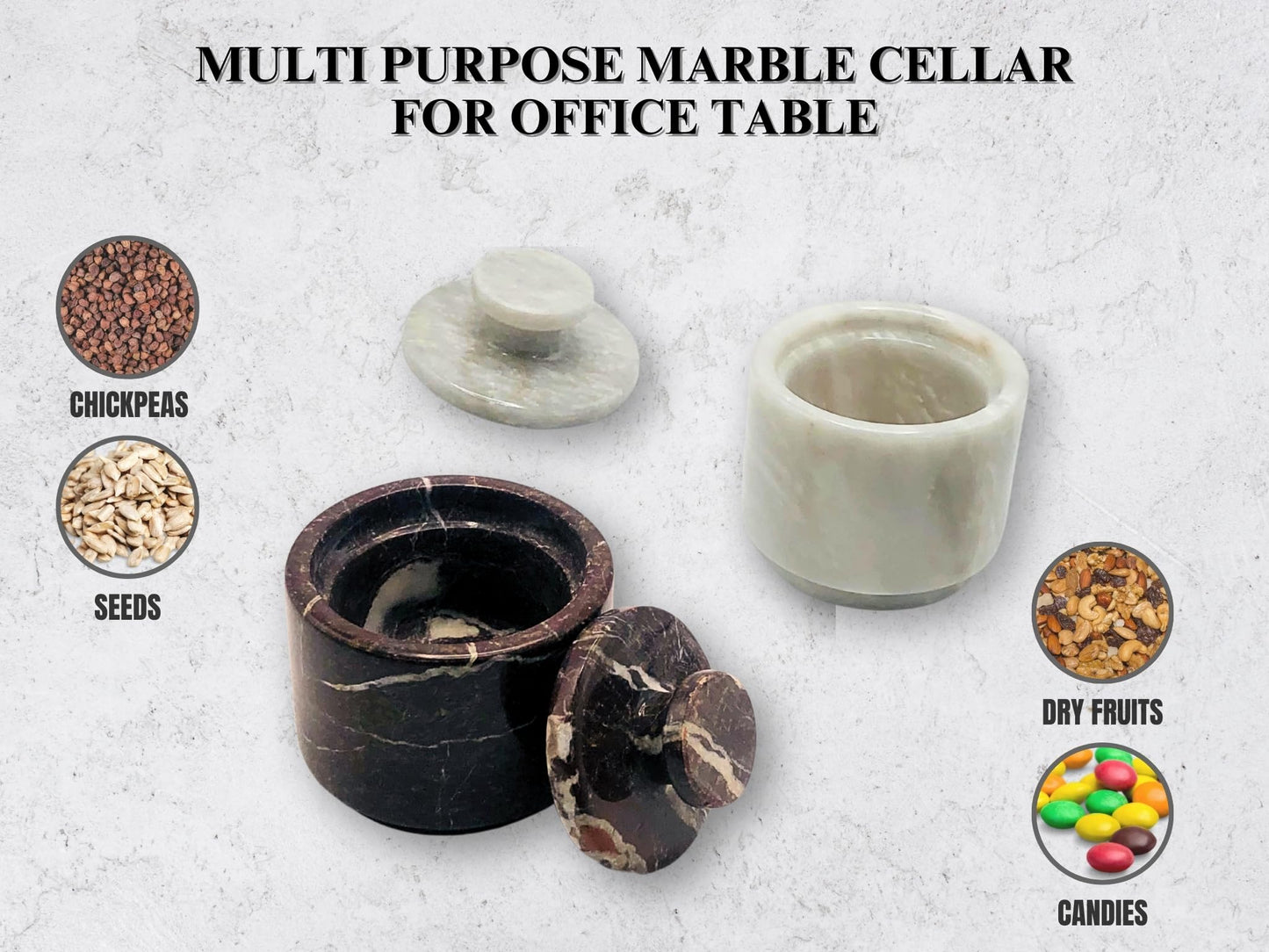 Marble Salt Cellar with Lid 2 Pack - Stone Salt Container for Countertop, Salt Box Keeper for Kitchen Counter, 3.5 oz OceanicX Marble Cellar Set (White Red)