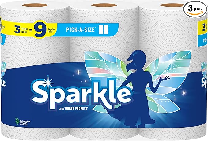 Sparkle Pick-A-Size Paper Towels, 3 Triple Rolls = 9 Regular Rolls, Everyday