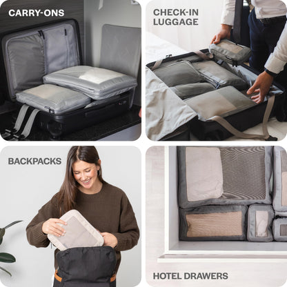 Aerotrunk Compression Packing Cubes for Travel - Luggage Organizer Bags - Double Zipper Packing Cubes for Suitcases (6-Pack, Beige)