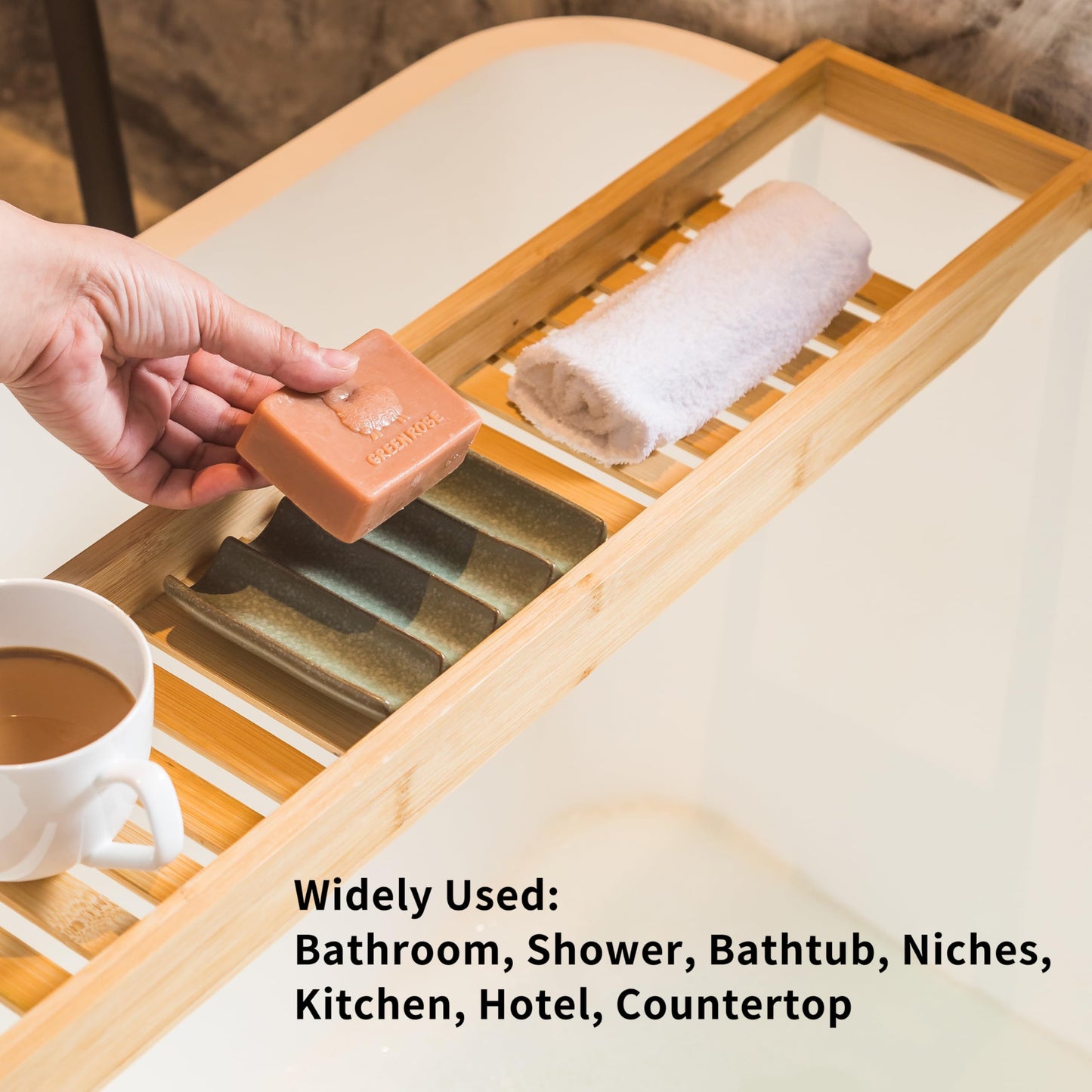 Cormomu Draining Ceramic Soap Dish - Fluted Design, Bar Soap Holder for Shower & Bathroom, Soap Saver Sponge Lift, Green
