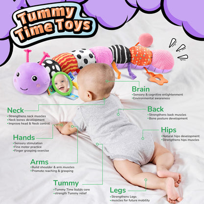 LIGHTDESIRE Baby Toys Musical Caterpillar,Infant Toys 3 6 12 Months Sensory Toy with Ruler Design,Mirror,Pull String,Crinkle&Ring Bell,Baby Teething Toy for Tummy Time Boy Girl Gifts (Lavender Purple)