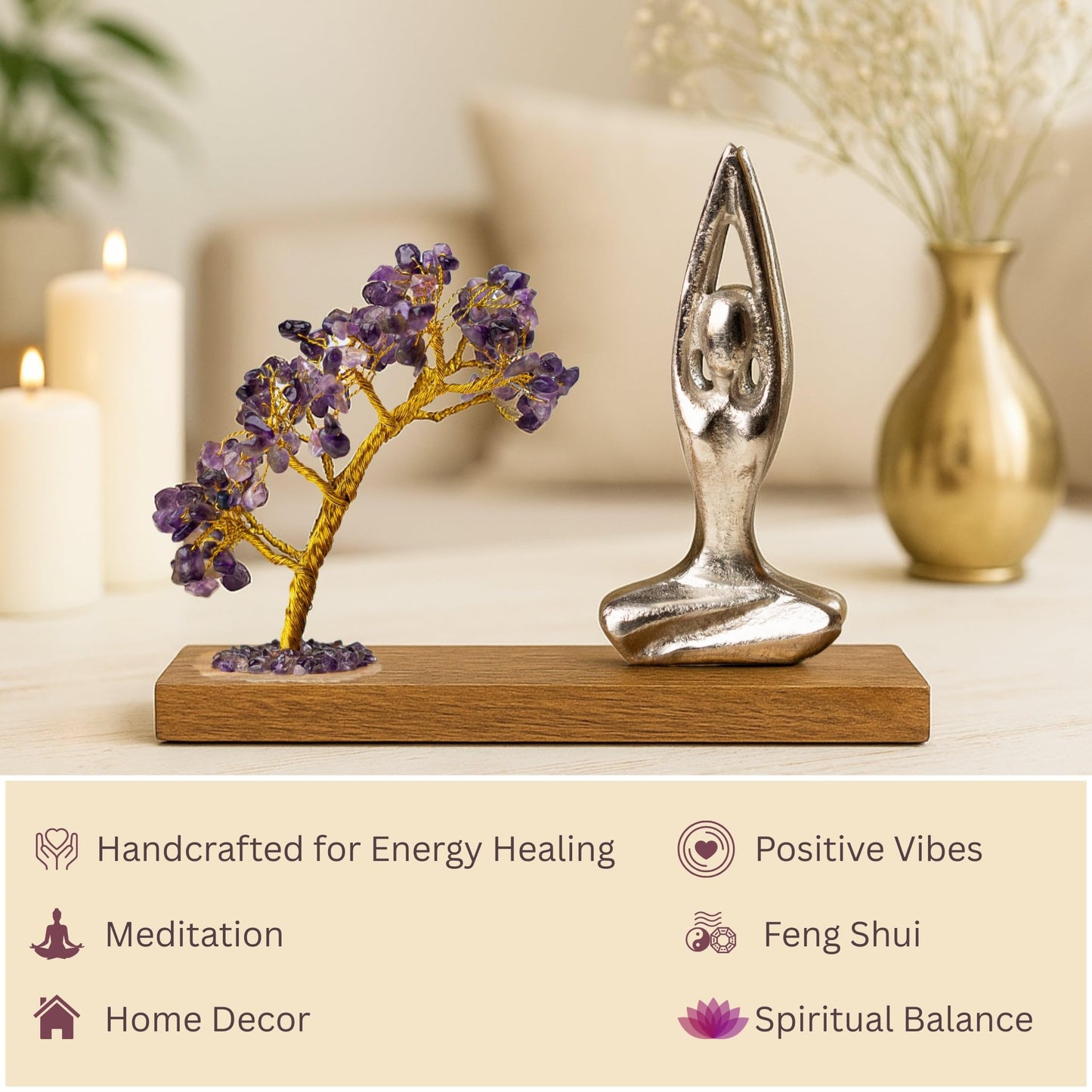 RITUALISTIC Namaste Amethyst Quartz Crystal Tree of Life Handcrafted Feng Shui Gemstone Bonsai Tree Home Decor Items Wealth & Luck Showpiece Decorative Gifts for Vastu, Valentine's Day Gifts Items