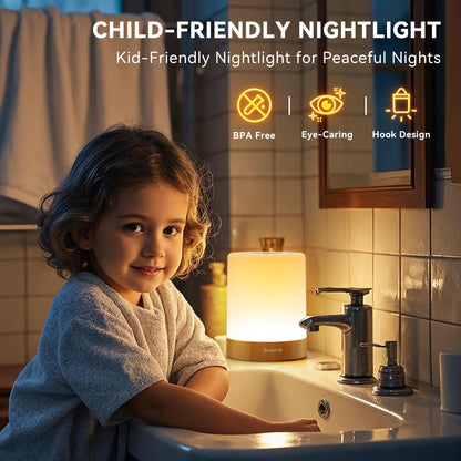 Auxmir Night Light, 3000mAh Rechargeable LED Table Lamp, Smart Dimmable Touch Control Bedside Lamp with RGB Color Changing & 4 Modes, Portable Night Light for Kids, Bedroom, Living Room, Camping