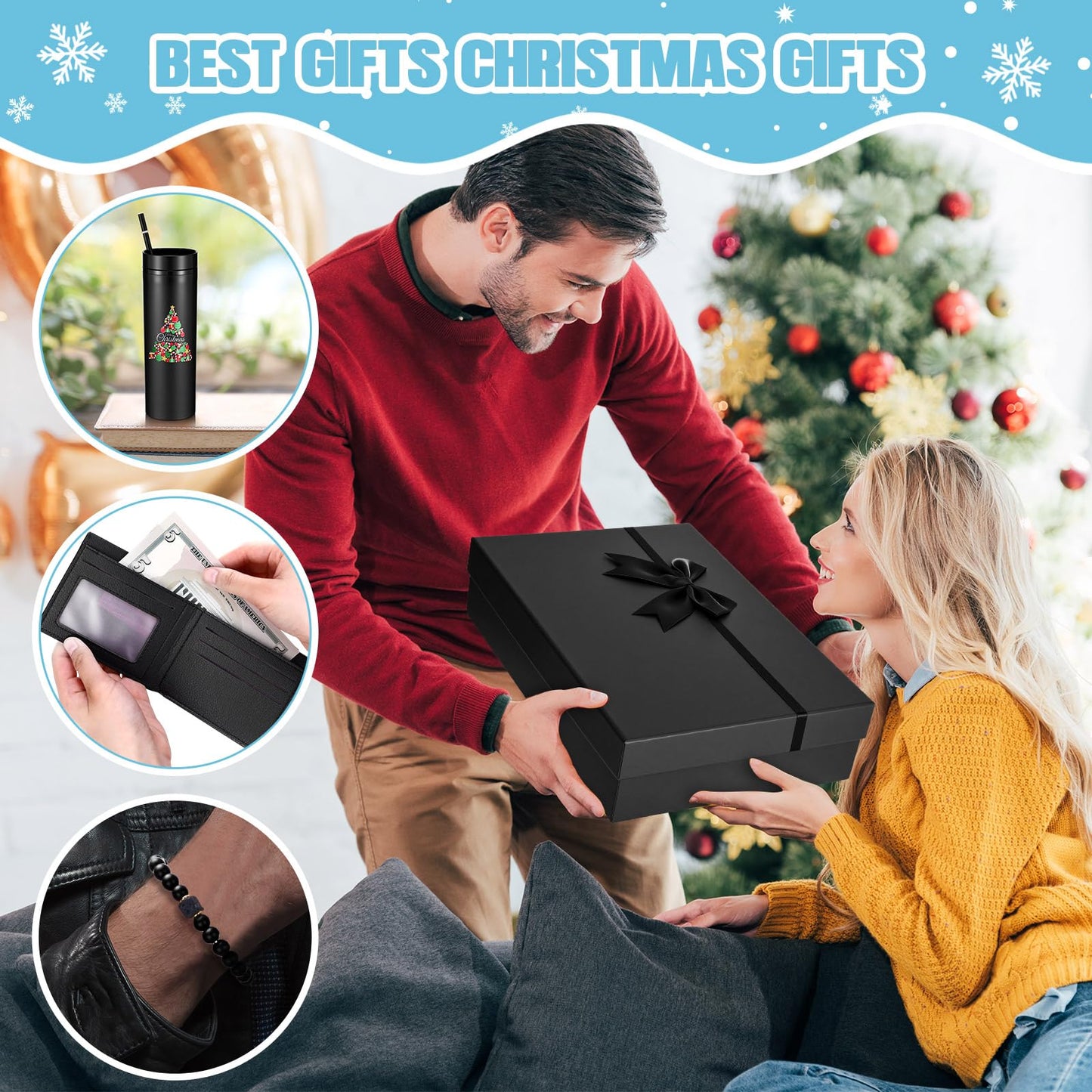 Skylety 12 Pcs Father Gift Basket for Men Birthday Gift Set 16 oz Tumbler Wallet Toiletry Bag Notebook Belt Thank You Present for Him Dad Husband Brother(Christmas Tree)