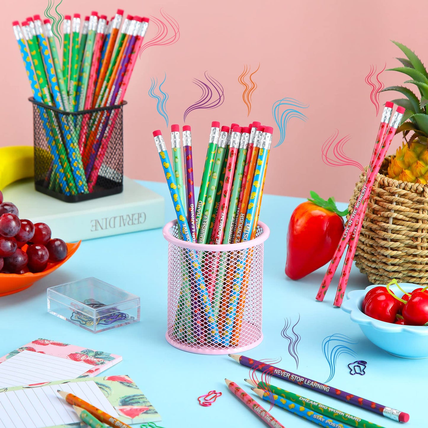 Gersoniel 120 Pcs Scented Pencils Bulk for Kids Inspirational Motivational Cute Fun Fruit Wood Smelly Graphite Pencils with Erasers for School Classroom Office Students Girls Boys Gifts Supplies