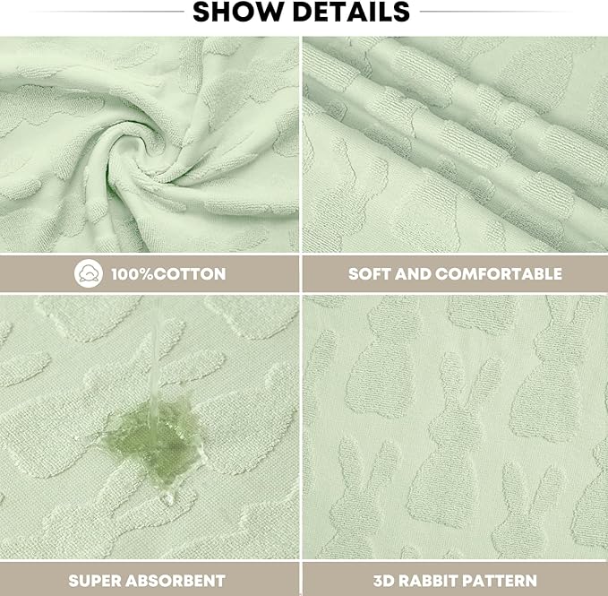 Artoid Mode 2 Pcs Light Green 3D Rabbit Jacquard Easter Hand Towels