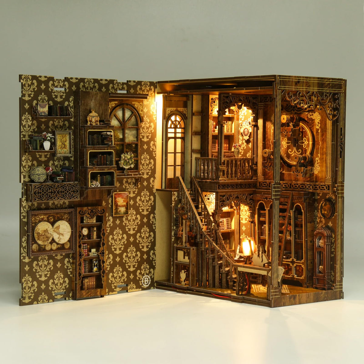 ISSEVE Book Nook, DIY Book Nook Kits for Adults 3D Wooden Puzzle Booknook Dollhouse, Miniature House Kit for Bookshelf Decor, Adults Model Crafts Kits, Gifts for Family Friends (Book Collection Room)