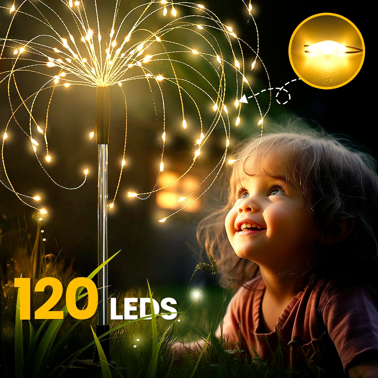 GIGALUMI Solar Lights Outdoor Garden, Solar Firework Lights 120 LEDs 4 Packs, Starburst Light Waterproof for Yard Lawn Party Patio Wedding Decor(Warm White)