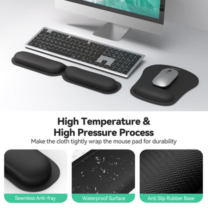 TECKNET Mouse Mat Keyboard Wrist Support Set, Mouse Pad Foldable Keyboard Wrist Rest, Ergonomic Mouse Mat Wrist Support with Comfortable Memory Foam, Non-Slip Desktop Mouse Pad for Working Gaming