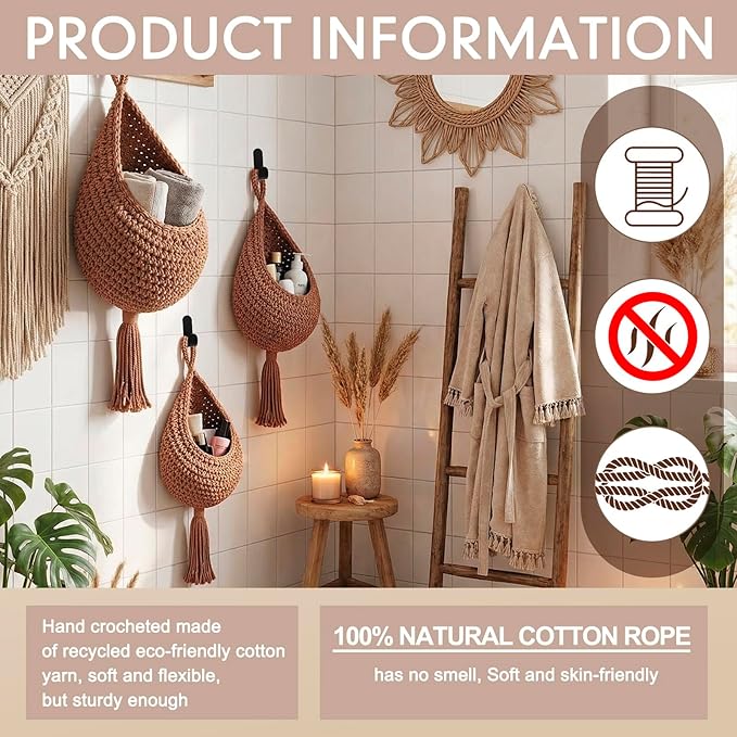 Honeydak Boho Decor Hanging Wall Baskets