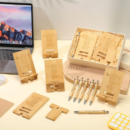 Ripeng 10 Sets Employee Appreciation Gifts Bulk Bamboo Phone Stands with Ballpoint Pens for Desk Office Workers Thank You Gift for Team Coworkers Staff Volunteer Teacher Colleagues (Proud)