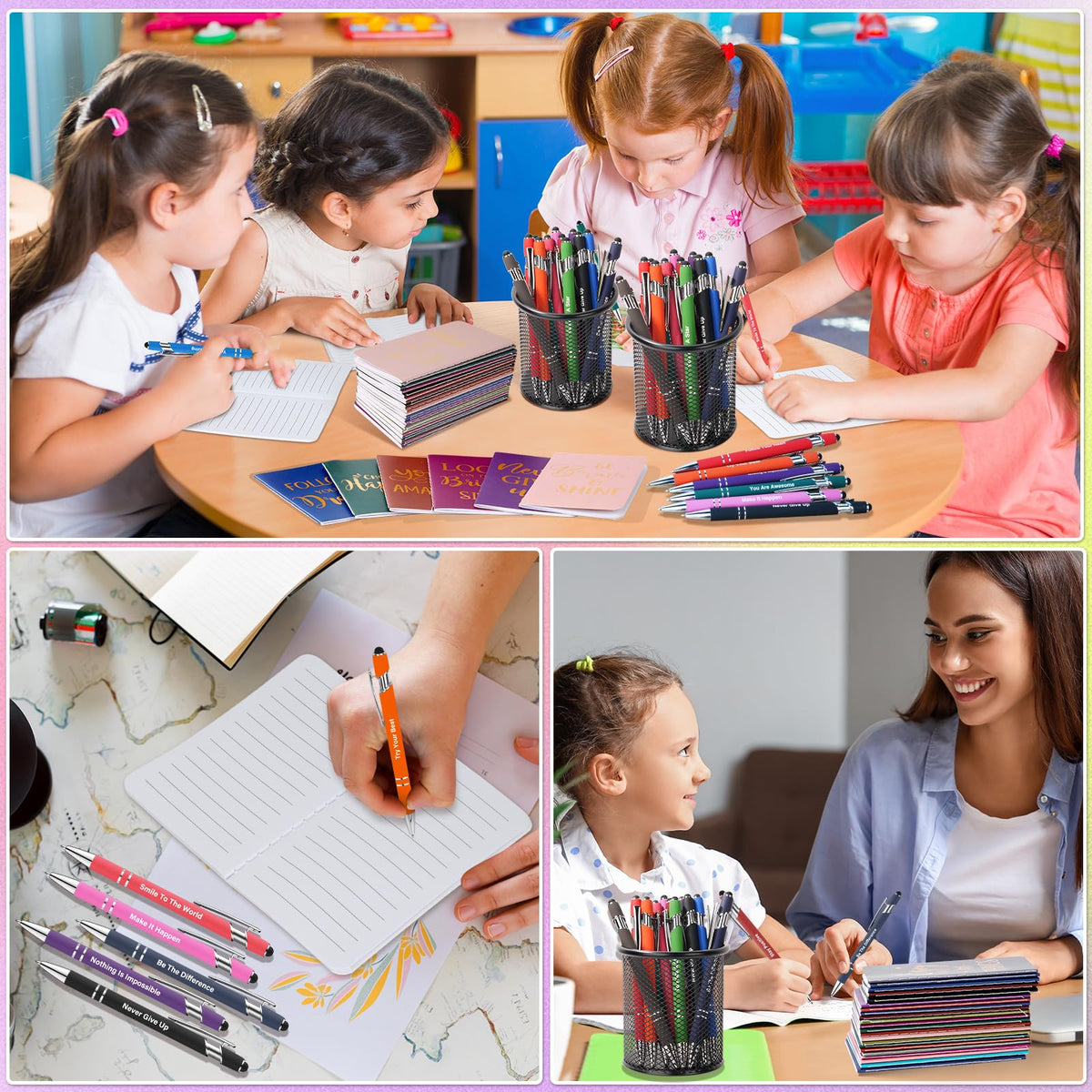 96 Pcs Bulk Motivational Pens Inspirational Notepads Set, Small Pocket Motivational Quote Notebooks and Ballpoint Pens, Mini Journals Gift Set for Kids Students Teachers School Office Prizes Supplies