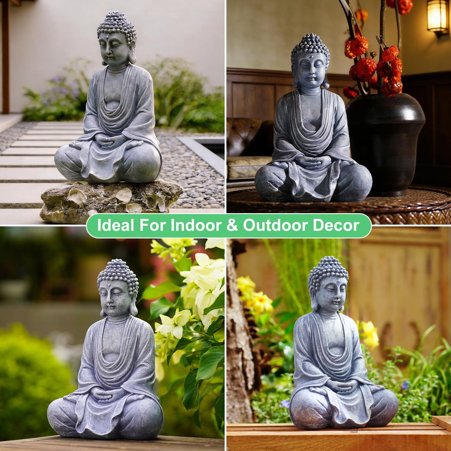 Goodeco 11.4" Meditating Buddha Statue Home Decor - Meditation Gifts for Room/Garden/Patio/Deck/Porch Yard Art Decoration, Zen Decor Buda Statues (Gray)