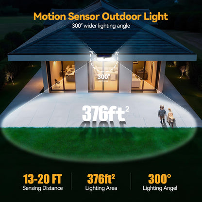 TECKNET 416 LED Solar Lights Outdoor Garden 4200Lm, Motion Sensor Garden Lights, 300° Angle & 3 Lighting Modes, Security Outdoor Wall Light IP66 Waterproof for Fence Front Door Yard Garage, 2 Packs