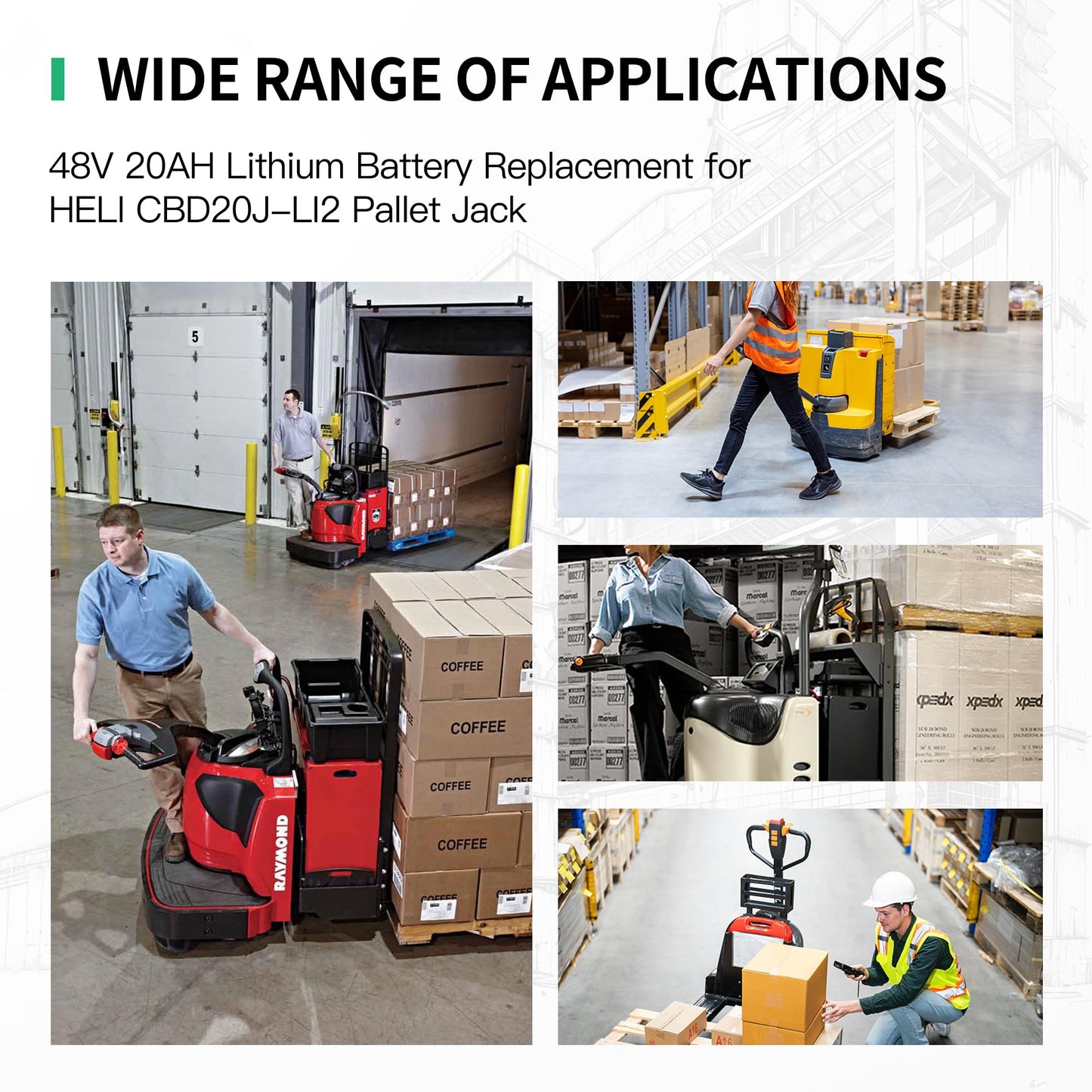 MBOIFEA Electric Pallet Jack Battery 48V 20AH LiFePO4 Lithium Battery Pallet Truck Li-ion Batteries with CAN Bus Communication for Heli CBD20J-LI2 5000+Cycles, Built-in Smart BMS