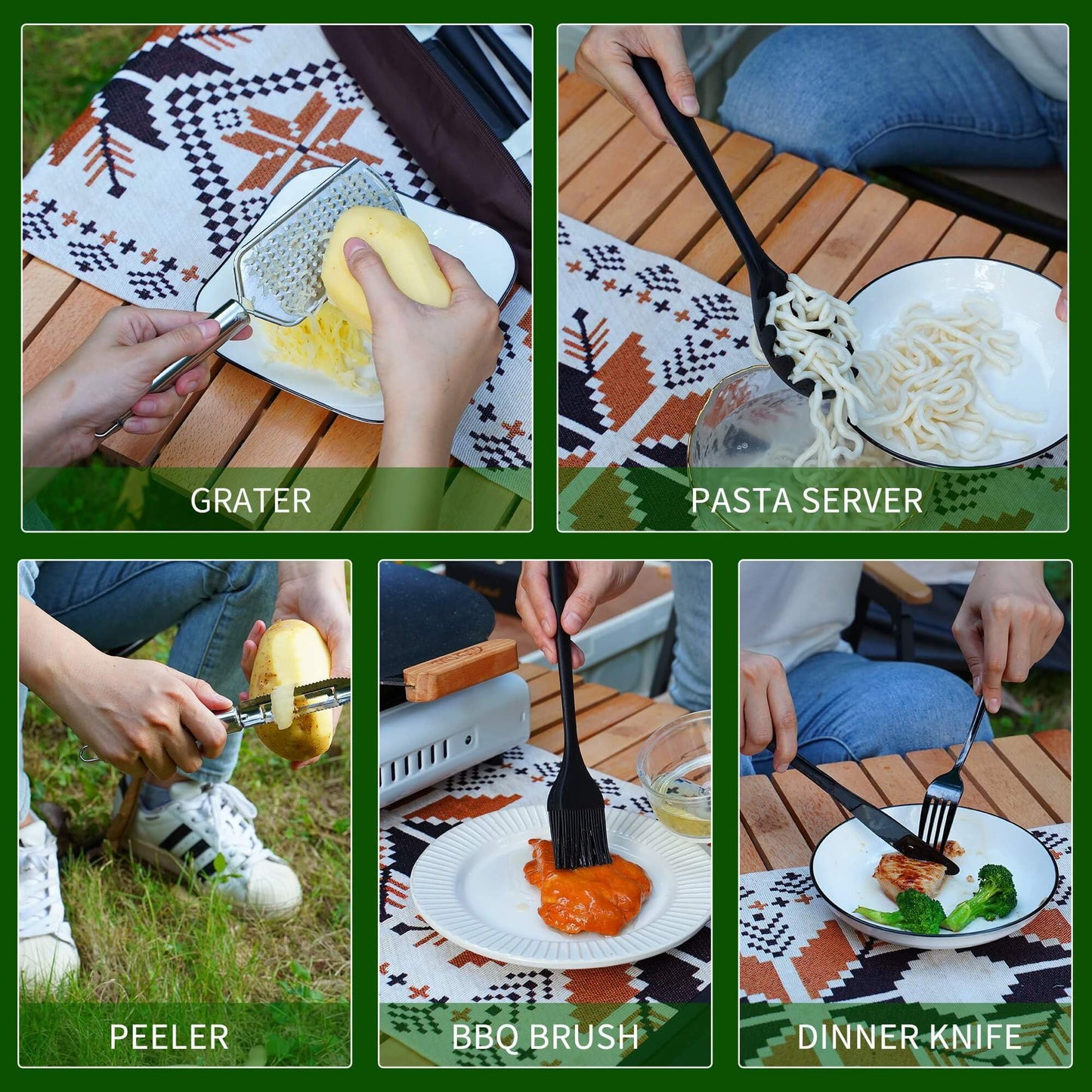 Wesqunie Camping Cookware Cooking Utensils Set - 30Pcs Camp Kitchen Essentials Set, Portable Outdoor Camper Gear Accessories, Stainless Steel & Silicone, Overland Equipment for RV Picnic Grill
