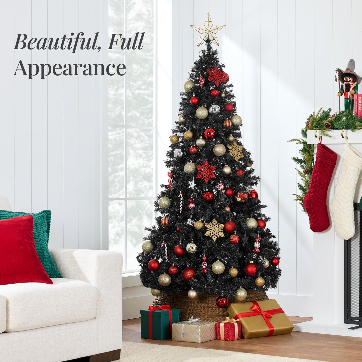 Best Choice Products 6ft Artificial Full Black Christmas Tree Seasonal Holiday Decoration for Home, Office, Party Decoration w/ 947 PVC Branch Tips, Metal Hinges, Foldable Base