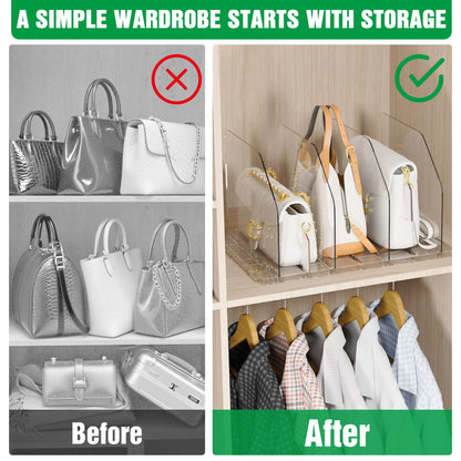 DGFCK Bag & Purse Organizer for Closet, 2 Sets Adjustable Clear Handbag Storage Shelf, Plastic Clutch Dividers for Closet Organizers and Storage-Keep Purses upright (2 Sets)
