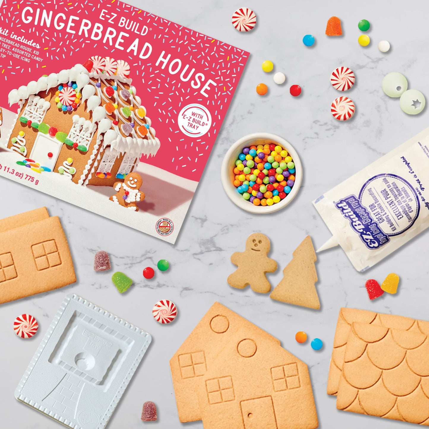 NABISCO Create-A-Treat E-Z Build Gingerbread House Decorating Kit, Holiday Gift, 27.3 oz + Bonus OREO Mini Cookie Snack Pack