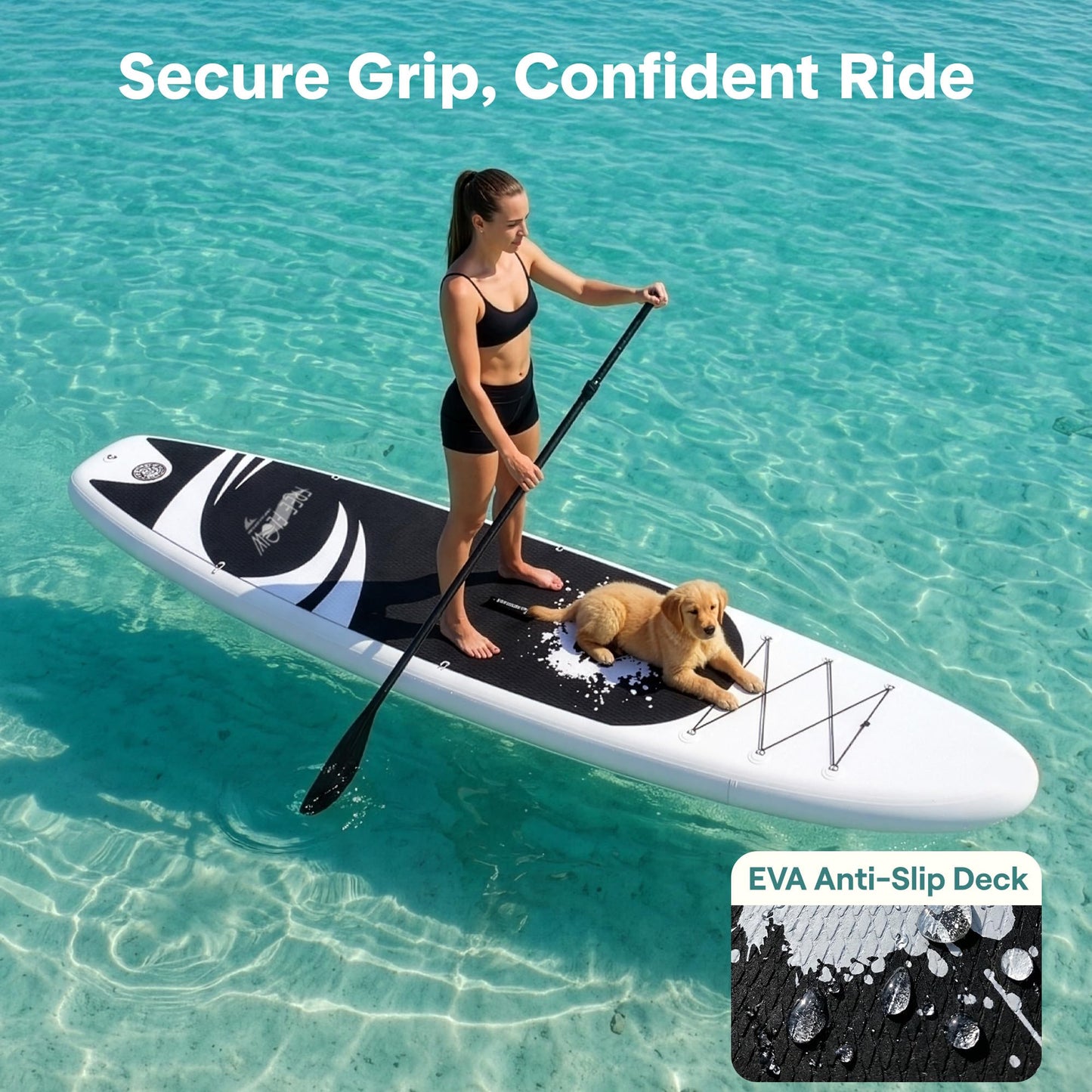 SereneLife 10’10” Inflatable Stand Up Paddle Board with Premium SUP Accessories - 32” Wide Stable Design with Non-Slip EVA Deck Pad, for Youth and Adults, 350 lbs. Capacity
