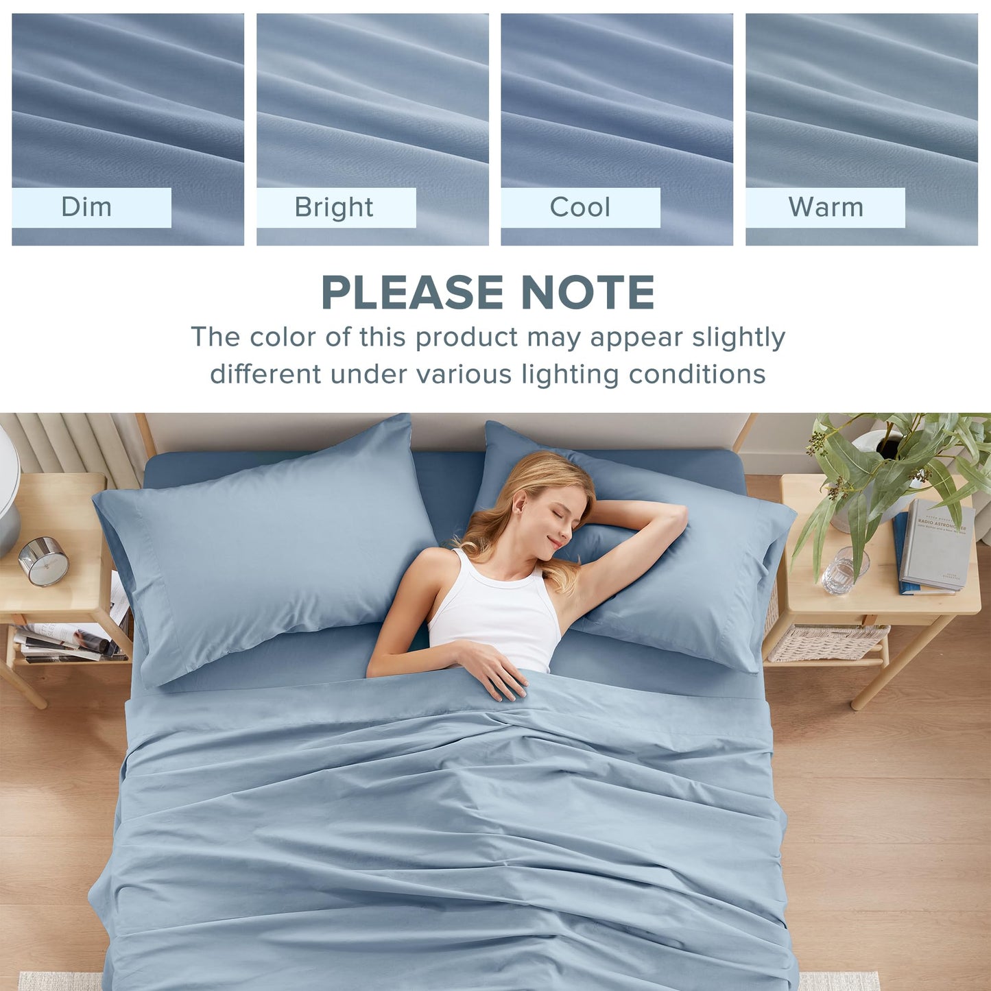 Comfort Spaces 100% Cotton Sheet Set Breathable, Lightweight, Soft with 14" Elastic Pocket Fits up to 16" Mattress, All Season Cozy Bedding, Matching Pillow Case, King Blue 4 Piece