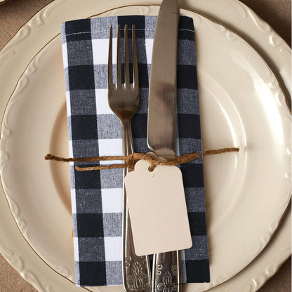 Urban Villa Cloth Napkins 100% Cotton Dinner Napkins Highly Absorbent 20x20 Inches (Set of 12) Black White Buffalo Checks Reusable Washable Soft Durable Premium Napkins Ideal for Home Wedding Parties