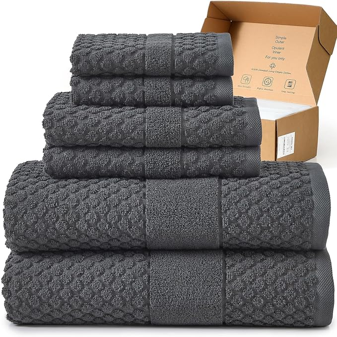 Simple&Opulence 6 Piece Luxury Towel Set, 100% Cotton Bathroom Towels