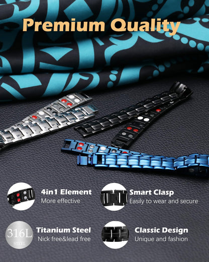 Jeracol Magnetic Bracelet Men,Titanium Steel Magnet Bracelets for Men with Effective 4 Elements,Adjustable Brazaletes Come with Jewelry Gift Box