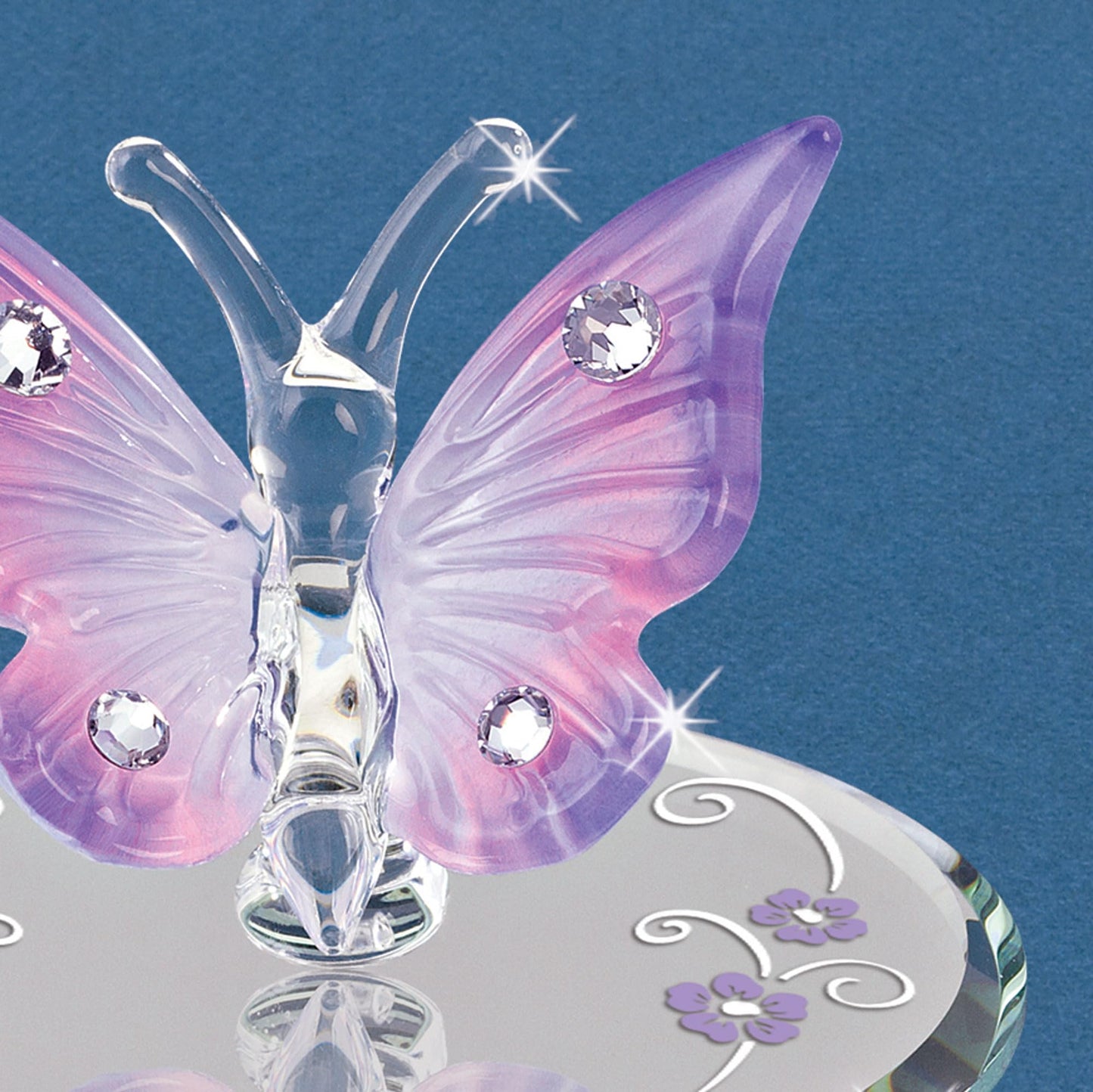 Glass Baron Lavender Butterfly Glass Figure with Austrian Crystal Accents & Airbrush Color, Mini Handmade Butterfly Figurine, Tabletop Home Décor