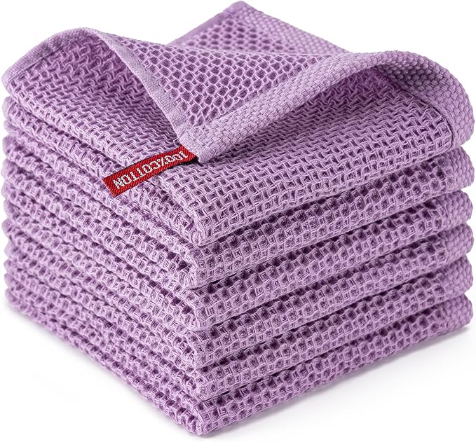 BOOMIBOO 6-Pack Kitchen Dish Cloths, 100% Cotton Waffle Weave, Ultra Soft