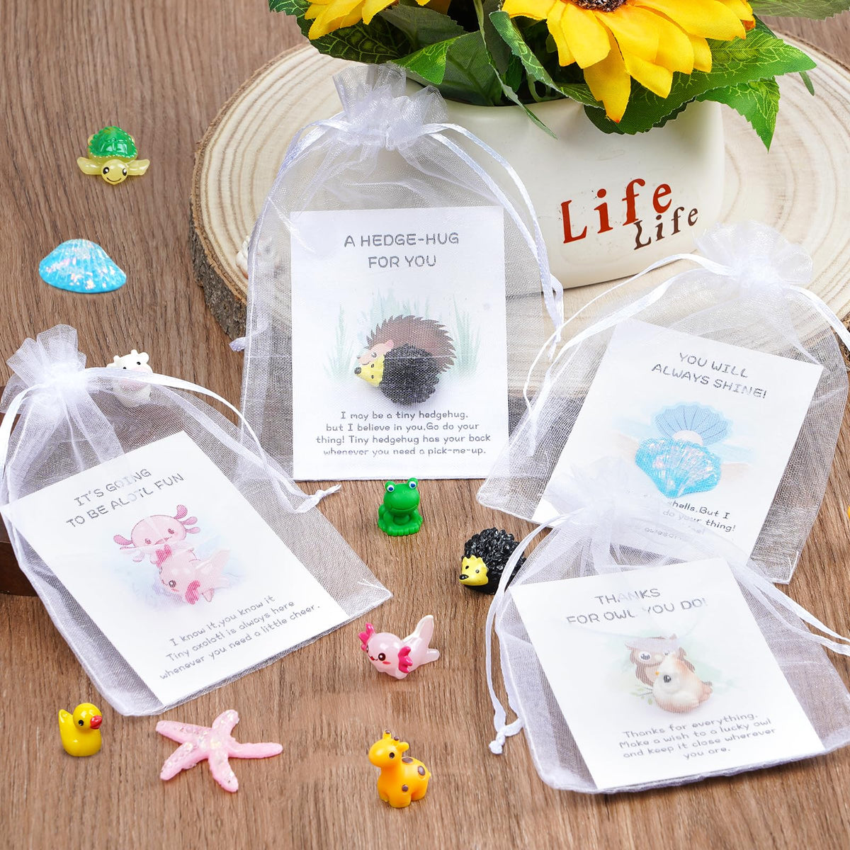 FACULX 100 Set Employee Appreciation Gifts Bulk for Coworkers Staff Thank You Gifts - Funny Resin Animal Favors Ducks Owls Turtles Stars Giraffe with Inspirational Note Cards Office Pocket Pun Favors