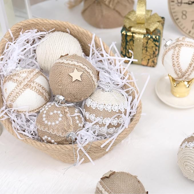 12PCS Christmas Ball Ornaments, 3.14"/80MM Boho Shatterproof Christmas Tree Hanging Ball Decorations, for Home Indoor Farmhouse Xmas Vase Bowls Filler Centerpiece Rustic Decor
