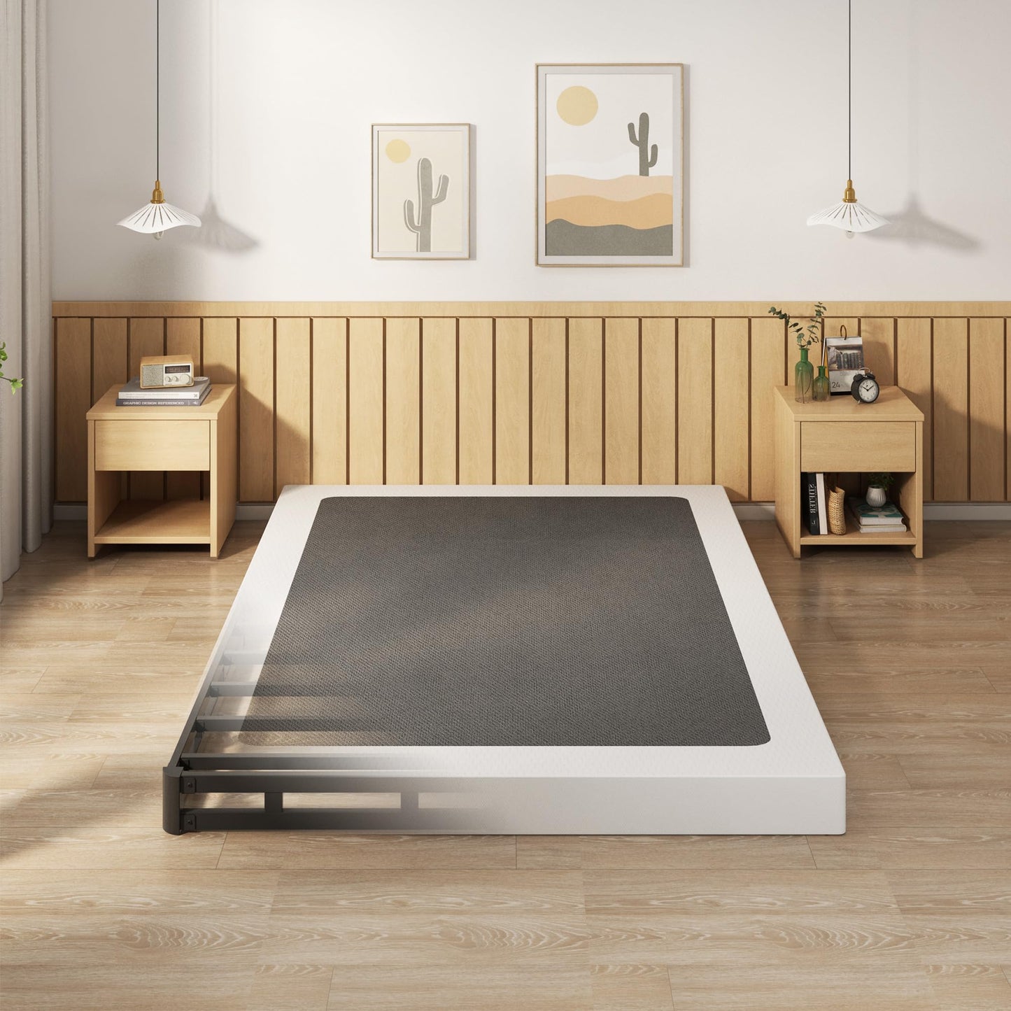 EMODA King Box Spring Bed Base 5 Inch Heavy Duty Metal Mattress Foundation with Fabric Cover, 3000LBS Max Weight Capacity, Noise Free, Easy Assembly
