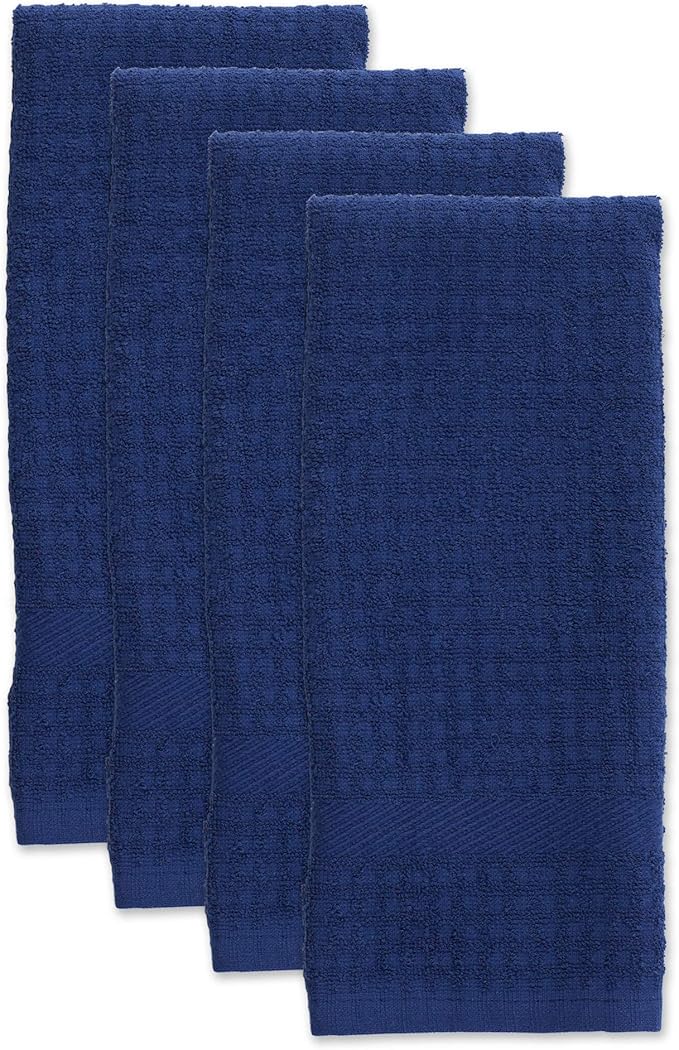 DII Basic Terry Collection Waffle Dishtowel Set, Solid Nautical Blue, 4 Piece