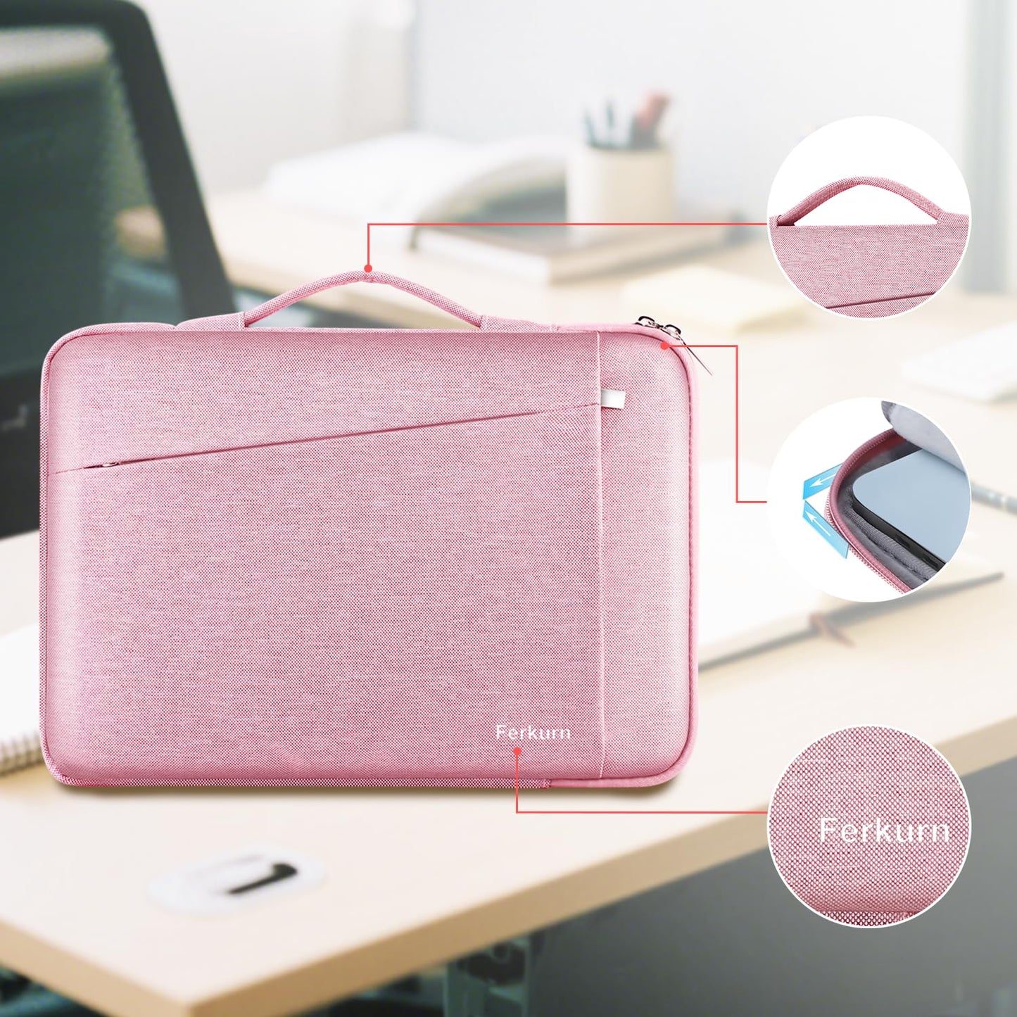 Ferkurn Laptop Case Sleeve 14 Inch Compatible with 14" MacBook Pro M4/M3/M2/M1, HP Pavilion 14 Chromebook 14A EliteBook X360 Probook, ASUS Vivobook,Lenovo Ideapad,Acer, Slim Computer Laptop Bag, Pink