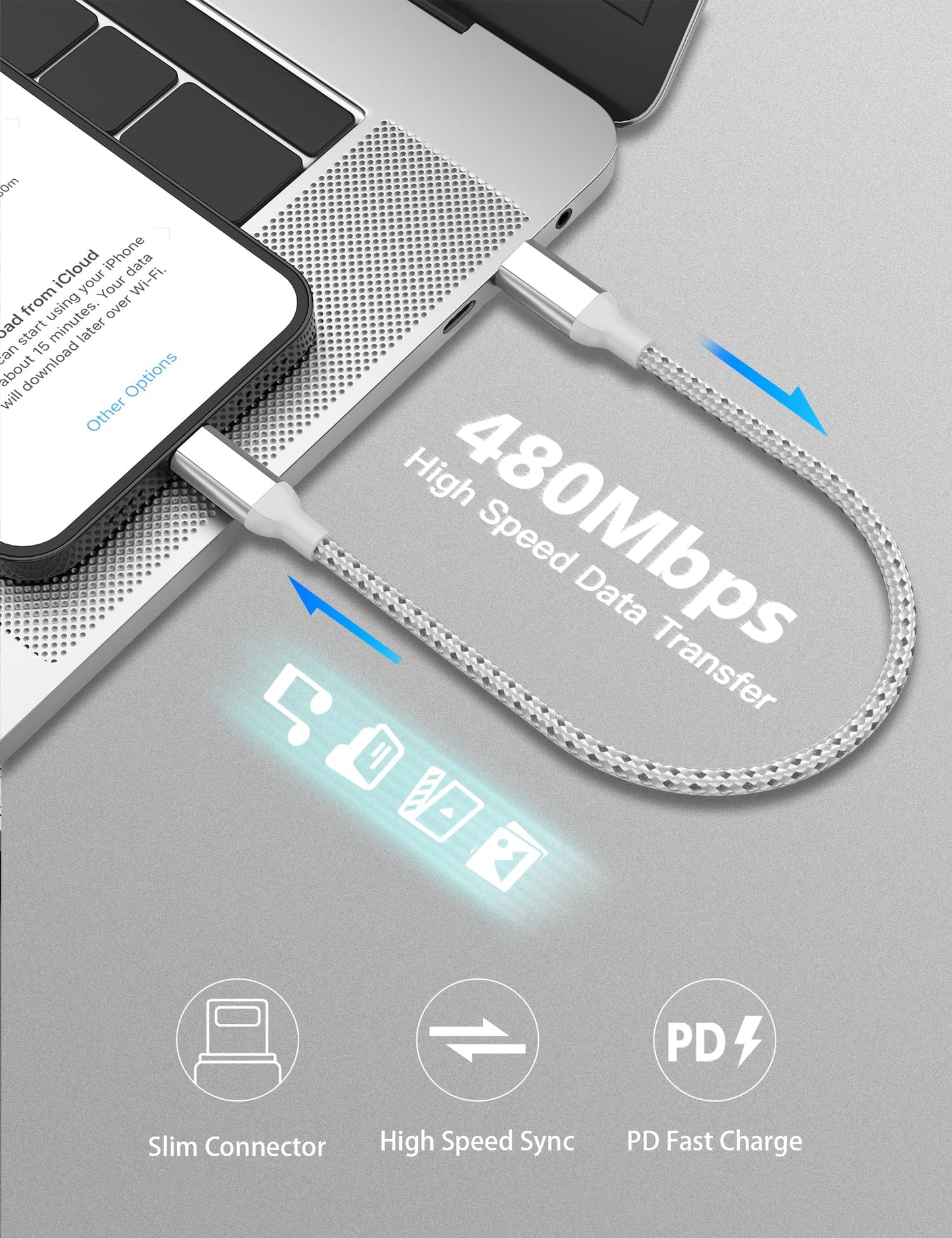 2Pack MFi Certified 3ft USB-C to Lightning Cable - Fast Charging for iPhone 14-8, iPad