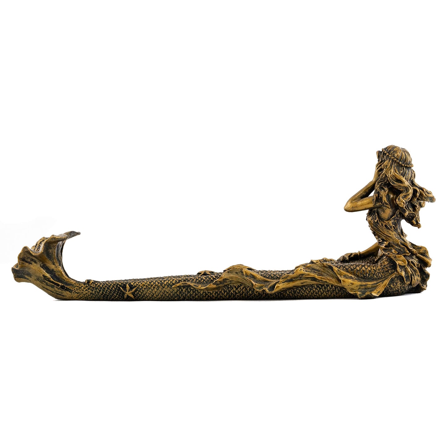 Top Collection Beach Mermaid Incense Holder Statue - Hand Painted Beautiful Mythical Creature with Bronze Antique Finish Look- 9-Inch Long Fragrance Incense Burner Figurine