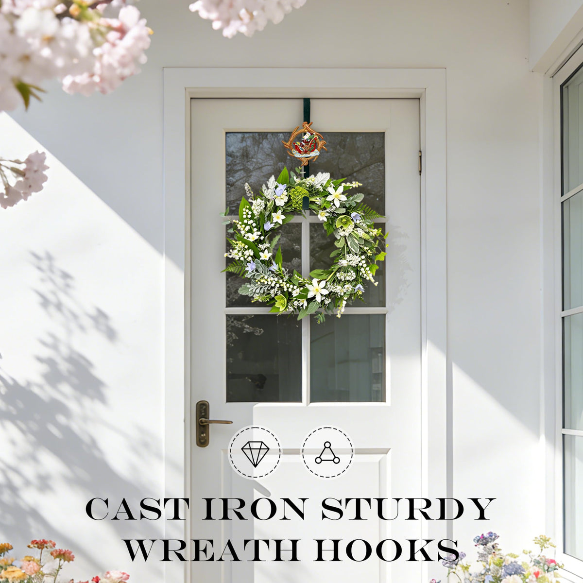Linton Arts Cast Iron Over The Door Hook, Adjustable Decorative Wreath Hanger with Deer Antler Design, Heavy Duty Door Hook for Front Door, Entryway & Bedroom Decor