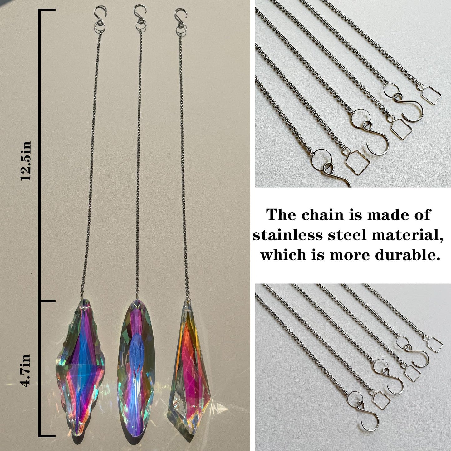 3PCS 5" Large Crystal Sun Catcher Prisms, Hanging Suncatchers with Glass Prism, Rainbow Maker for Room, Windows,Garden,Fantasy Aesthetic Home Decor. (YGBS02)