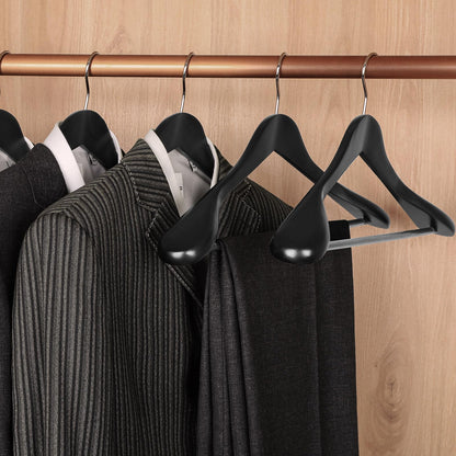 TOPIA HANGER Wide Shoulder Wooden Hangers, Suit Hangers with Non Slip Pants Bar & 360° Swivel Hook, Solid Wood Heavy Duty Coat Hanger, 10 Pack (Matte Black)-CT02B-10