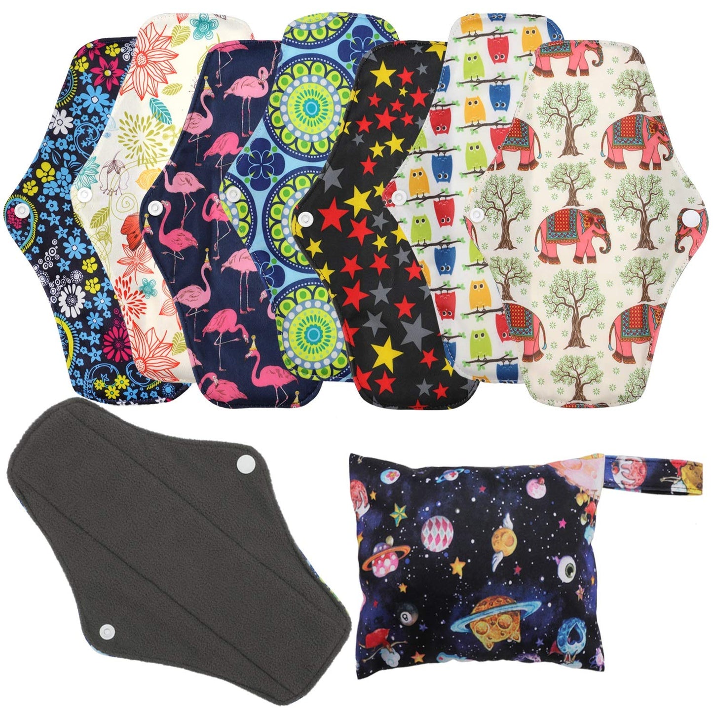Reusable Sanitary Towels Pads(7 in 1, 25.4 cm 4 Layers), Antibacterial Bamboo Panty Liners with Wet Bag, Heavy Flow Night Washable Cloth Menstrual Sanitary Towels