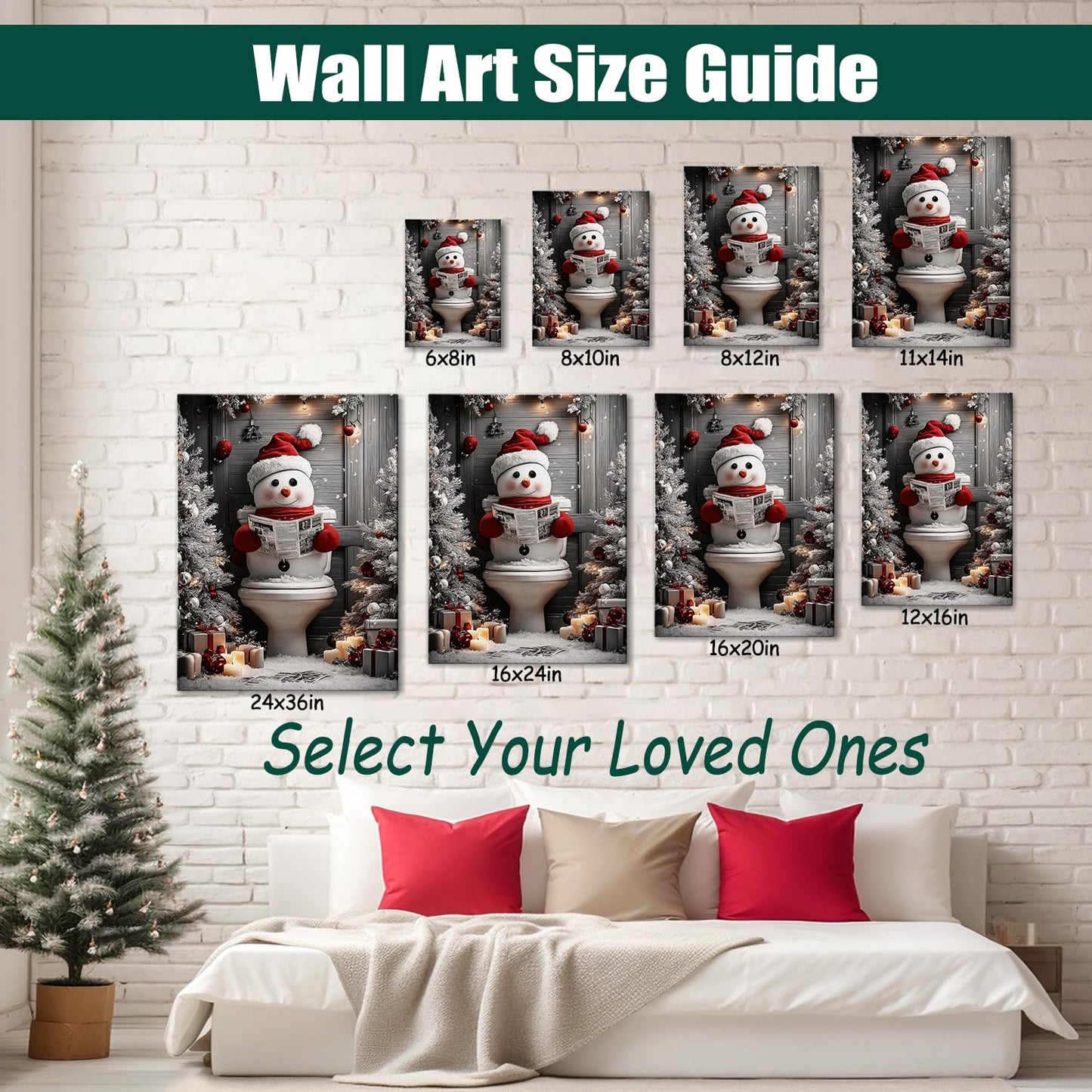 AbcCustomize Funny Snowman Christmas Canvas Wall Art, Snowman Reading on Toilet Canvas Prints, Quirky Bathroom Picture for Humorous Christmas Decorations, Holiday Gifts and Winter Decor
