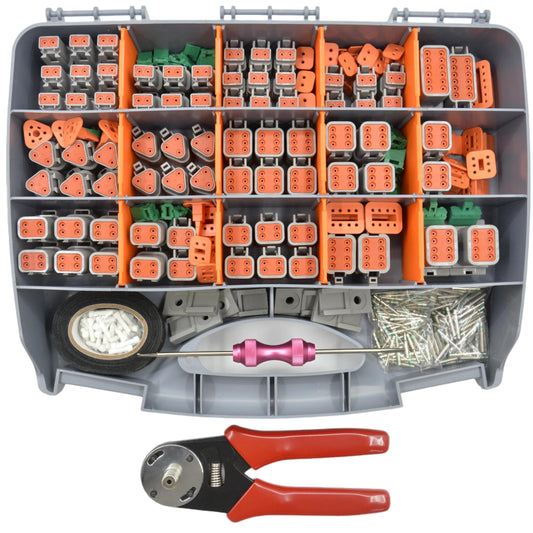 ALFOCI 482 PCS DT Deustch Connector Kit, 2 3 4 6 8 12 Pin Waterproof Automotive Electrical Connectors, Including Deutsch Crimping Tool, Removal Tool, 16# Solid Contacts