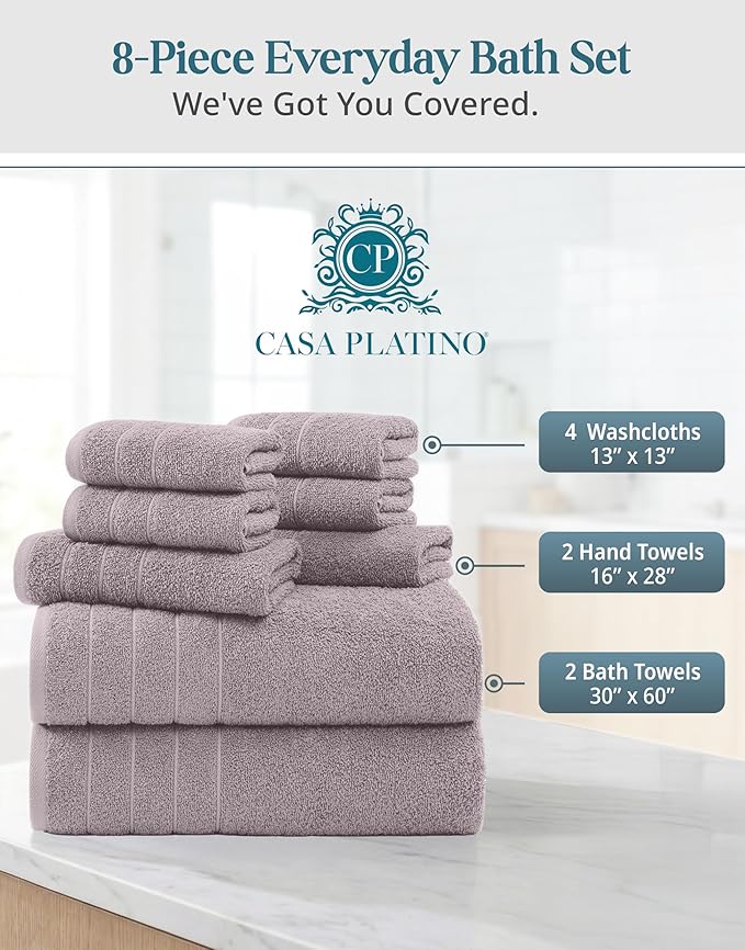 CASA PLATINO 100% Cotton Bath Towel Set 8 Pcs