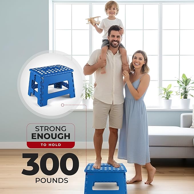 Utopia Home Folding Step Stool with Handle – 9 Inch Anti Slip Collapsible Stool – Holds Up to 300 lbs – Sturdy Plastic Step Stool Foldable for Kitchen, Bathroom and Home Use (1-Pack, Blue)