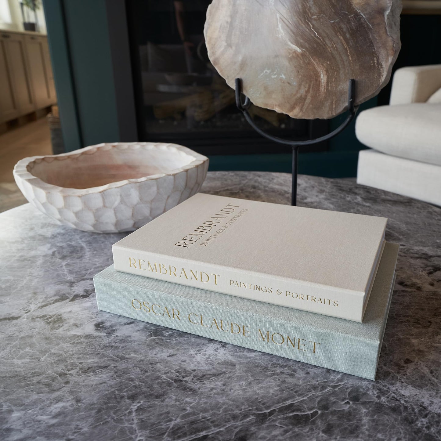ZICOTO Set of 2 Beautiful Decorative Linen Books - Aesthetic Faux/Fake Books for Modern Home Decoration on Coffee Table, Bookshelf or Mantel - Stylish Keepsake Box and Photo Storage Solution