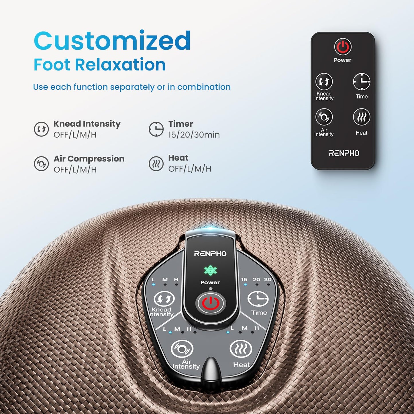 RENPHO Foot Massager Machine with Heat [2026 Upgraded], Shiatsu Foot Massager for Plantar Fasciitis, Foot Massager Machine for Women, Wireless Control, True Full Foot Massager, Up to Size 14, BK