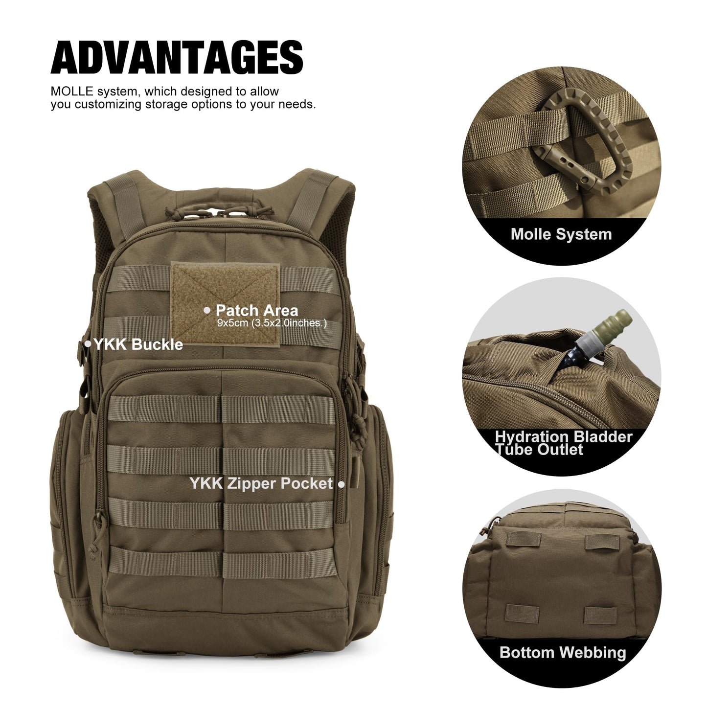 Mardingtop 25L Military Tactical Backpack Practical Rucksack for Men with Molle System Outdoor Hiking Backpack Army Backpack for Hiking, Traveling, Mountaining