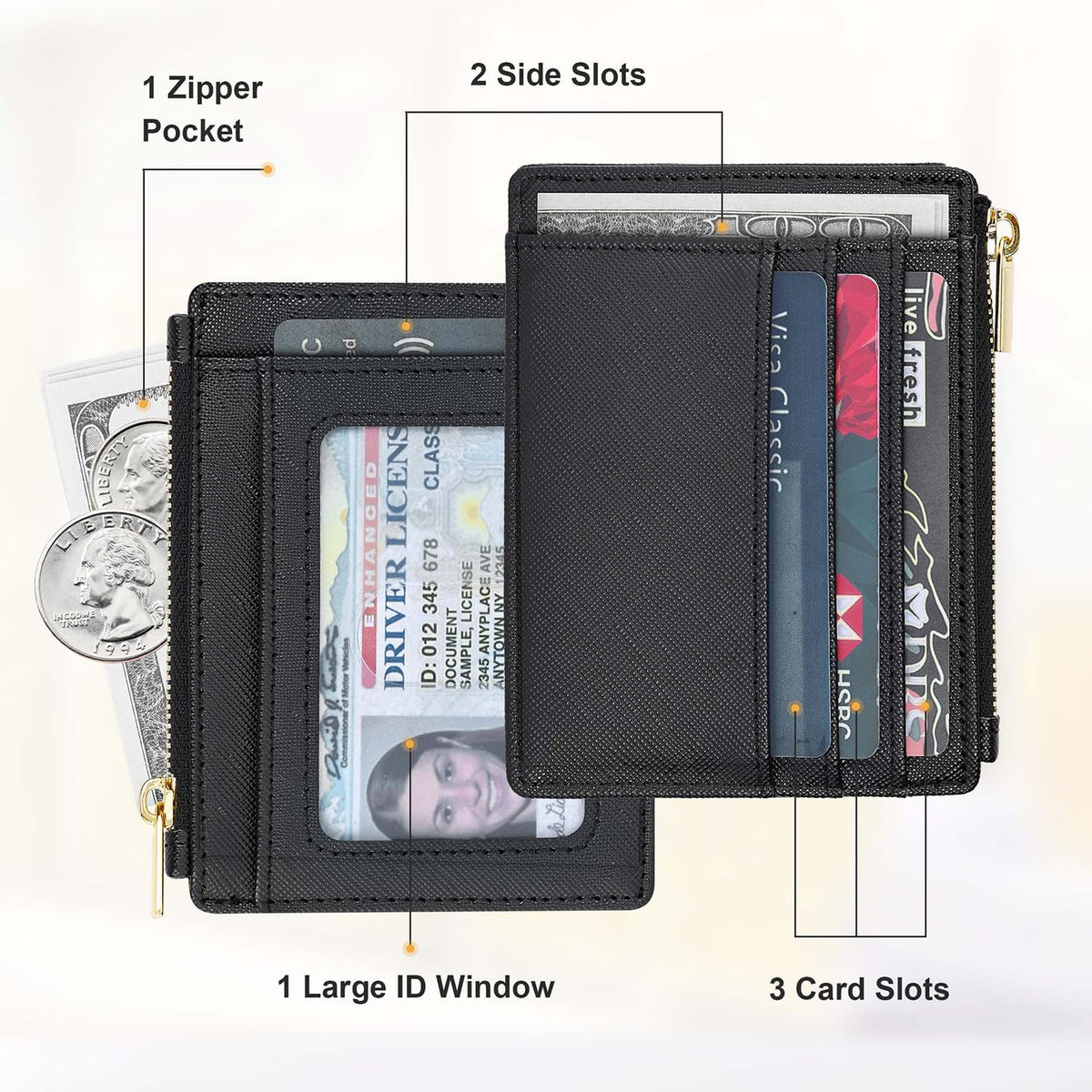 Sodsay Card Case Slim Front Pocket Wallet for Women Credit Card Holder with Keychain(CH Black)