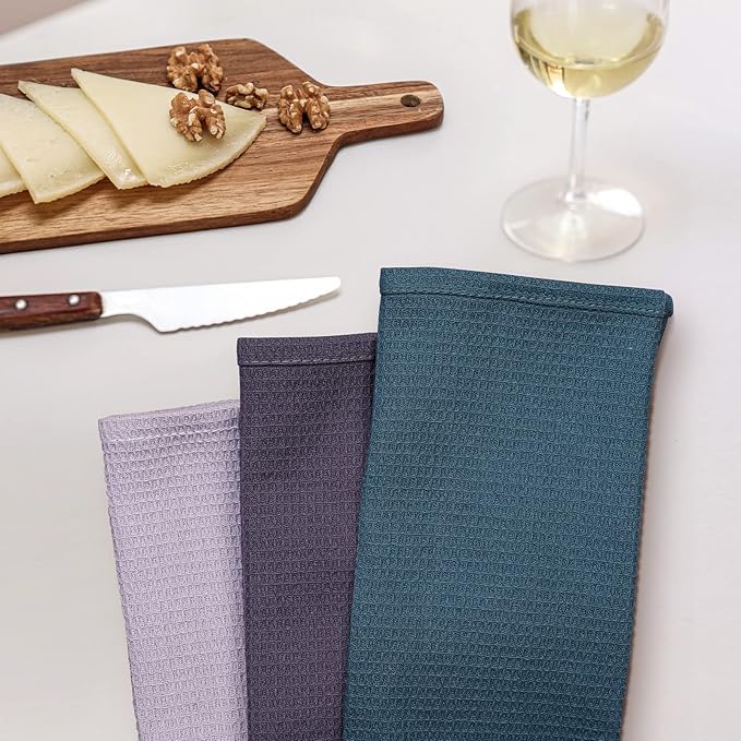 QUILTINA Dish Towels Set, 100% Cotton Waffle Weave Kitchen Towels 6 Pack